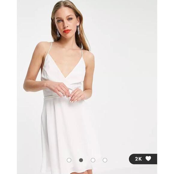 ASOS DESIGN cami wrap mini dress with lace-up back in white size 8 - Picture 7 of 7